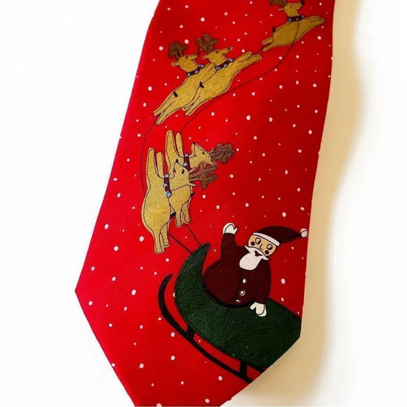 Jos A Bank Miracle Collection Red Silk Santa Tie New - Picture 2 of 6